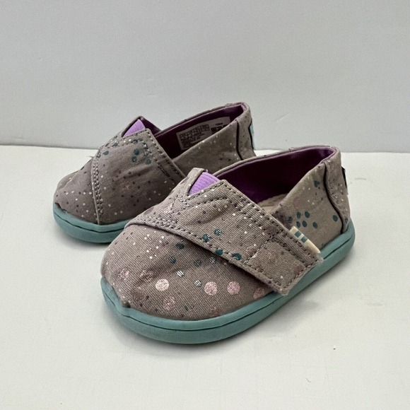 Toms Tiny Alpargata Slip-on Classics Gray Metallic Dot Canvas Toddler Kid T4 - Picture 3 of 12